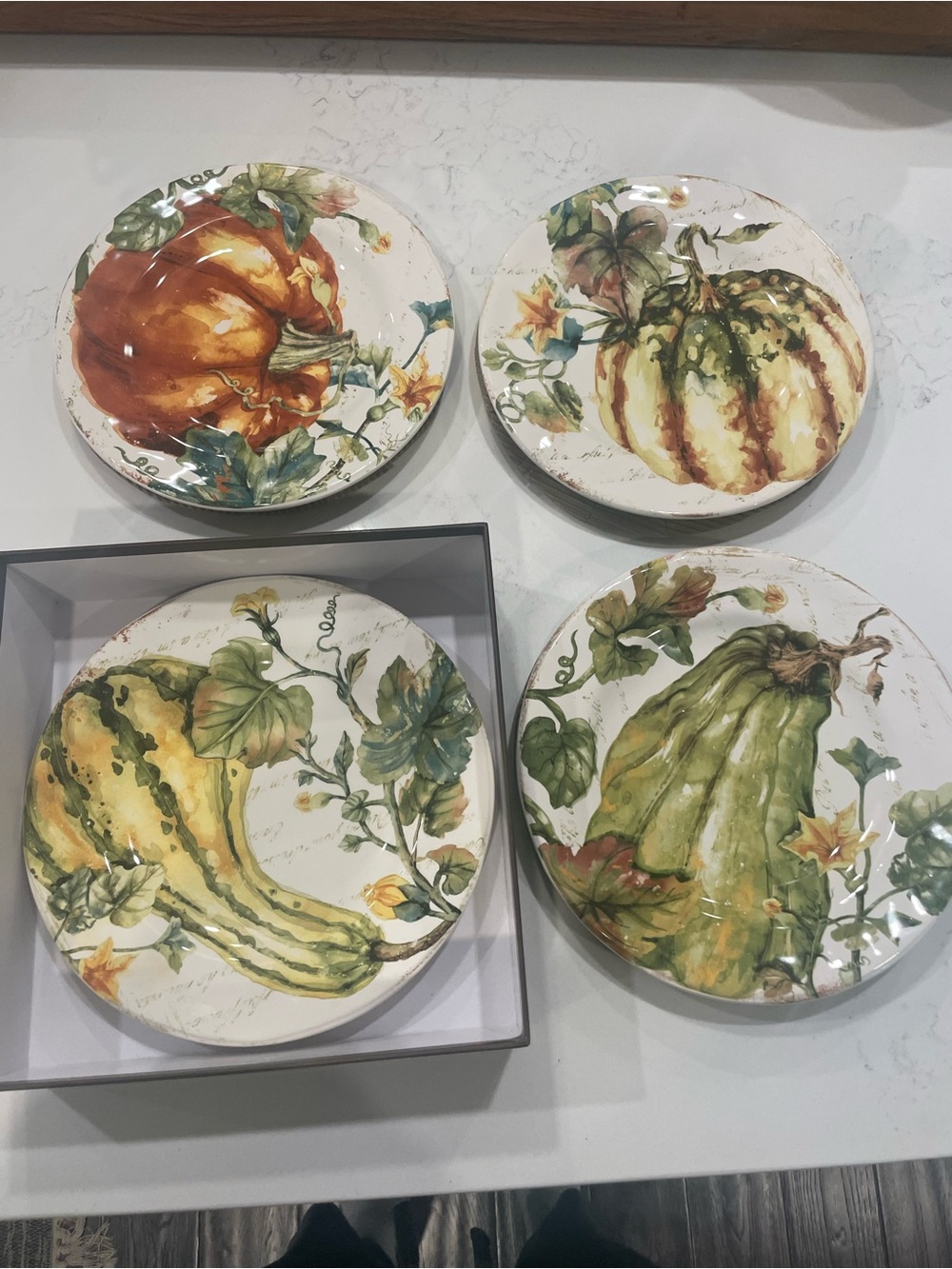 Pier 1 Harvest Gourd Ceramic Salad Plate Set x4